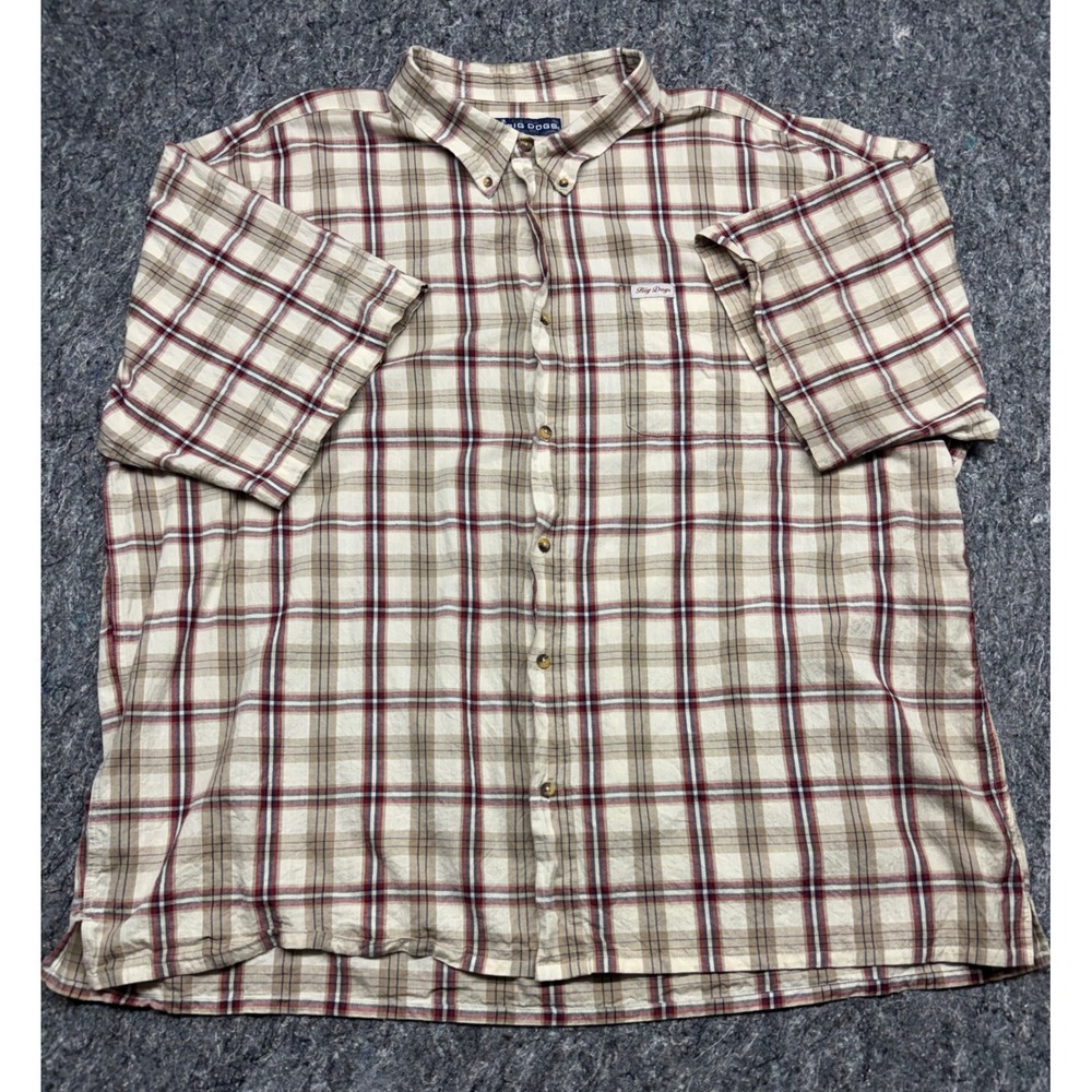 Big Dogs Mens 4X Plaid Button Down Shirt Short Sleeve Cotton Tan Red Blue